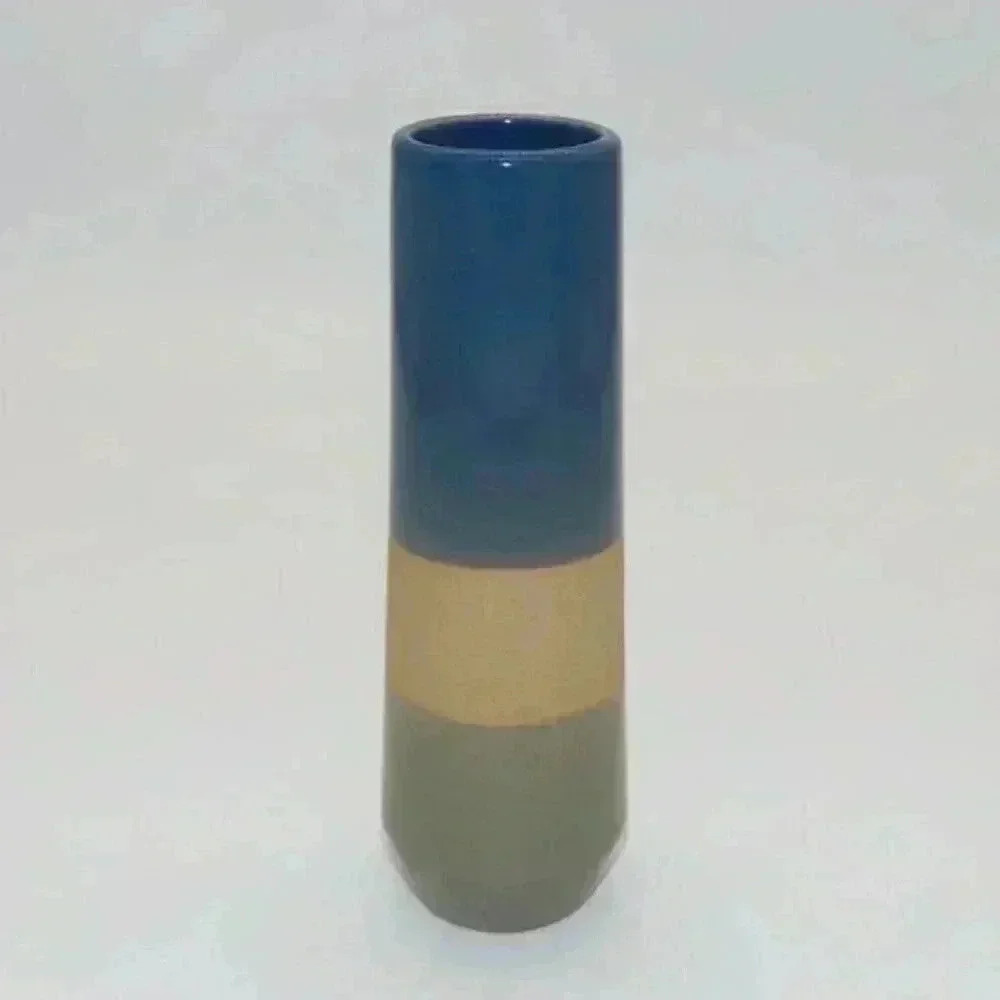 Ceramic Earthenware Studio Art pottery Blue Beige Sage Green Vase 6.5" Tall